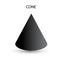 Black cone with gradients and shadow for game, icon, package design, logo, mobile, ui, web, education. 3D cone shaped
