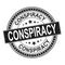 Black conspiracy. grungy round rubber stamp logo emblem