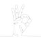 Black continuous icon contour  of ok gesture on white background. Minimalism, vector illustration. Trendy one line drawing art