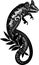 black contour drawing of a chameleon close-up, monochrome graphics, logo