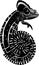 black contour drawing of a chameleon close-up, monochrome graphics, logo