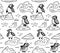 Black contour Puffins on the rocks seamless pattern