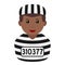 Black Convict Man Avatar Flat Icon on White