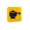 Black Cooking pot on fire icon isolated on transparent background. Boil or stew food symbol. Yellow square button.