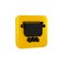 Black Cooking pot on fire icon isolated on transparent background. Boil or stew food symbol. Yellow square button.