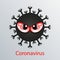 Black coronavirus icon with red eyes. Asian flu emblem. Design element