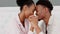 Black couple, love and hands in trust, support or hope in home bedroom, honeymoon hotel or luxury hospitality house
