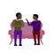 Black couple of two men are talking sitting on sofa. Argue, fight, angry conversation. Flat style stock vector illustration