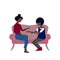 Black couple of two women are talking sitting on sofa. Flat style stock  illustration