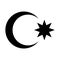 Black crescent and star symbol. The national emblem of the Republic of Azerbaijan. Pictogram, icon isolated on a white background.