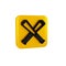 Black Crossed baseball bat icon isolated on transparent background. Yellow square button.