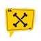 Black Crossed human bones icon isolated on white background. Yellow speech bubble symbol. Vector