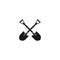 Black crossed shovels icon isolated on white. Gardening and farming tool