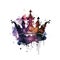 Black Crown Watercolor Isolated on White Background, Watercolour Crown Vector Illustration, Aquarel Imitation