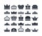 Black crowns. monarch luxury royal items and symbols for kings and queens. vector silhouettes of diadem and crowns