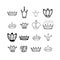 Black Crowns. Tiara. Diadem. Sketch crown. Hand drawn queen tiara, king crown. Royal imperial coronation symbols, monarch majestic