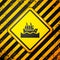 Black Cruise ship in ocean icon isolated on yellow background. Cruising the world. Warning sign. Vector