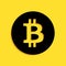 Black Cryptocurrency coin Bitcoin icon isolated on yellow background. Physical bit coin. Digital currency. Blockchain