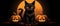 Black cute cat character at Happy Halloween background. Copy space.