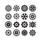 Black cute isolated different style flower motifs icons set on white