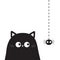 Black cute sitting cat kitten face head looking on hanging spider. Cartoon kitty funny character. Kawaii animal. Halloween Greetin
