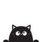 Black cute sitting cat kitten face head looking up. Paw print. Cartoon kitty funny character. Kawaii animal. Halloween Greeting ca