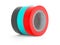 Black, cyan, red insulation tape rolls isolated on white background