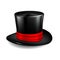 Black cylinder hat with red ribbon