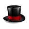 Black cylinder hat with red ribbon