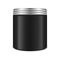 Black cylinder jar with metal lid isolated on white background. Round cosmetic container with screw cap. Beauty product for men
