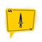 Black Dagger icon isolated on white background. Knife icon. Sword with sharp blade. Yellow speech bubble symbol. Vector