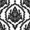 Black damask floral Pattern on white.