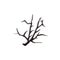 Black dead tree branch silhouette isolated on white background