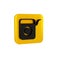 Black Dental floss icon isolated on transparent background. Yellow square button.