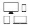 Black devices icon on white background. Phone social network concept. Notebook design. Flat design, vector. Laptop, tablet