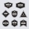 Black different shapes retro and vintage labels and badges icons banners set on gray
