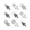Black different style active click cursors icons set on white background