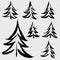 Black different textured brush strokes in fir tree set