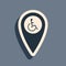 Black Disabled Handicap in map pointer icon isolated on grey background. Invalid symbol. Wheelchair handicap sign. Long