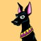 Black doberman dog ancient egypt style folklore animal cartoon illustration