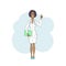 Black doctor female talking, in white coat
