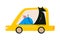 Black dog enjoying journey in car with owner on back seat