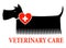 Black dog with veterinary care sign