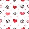 Black doodle paw print with retro beautiful hearts