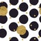 Black dots seamless pattern and golden chaotic dots. Vector seamless background design