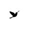 Black dove with olive sprig Icon isolated on white. Peace vector symbol. International Peace day sign