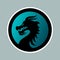 Black dragon on the blue background as sticker for design websites, applications, clothes or social network communication.