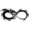 Black dragon drawn in the form of an infinity sign in a flat style. Suitable for tattoo, mythical animal logo