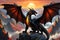 Black Dragon Perched Atop a Jagged Mountain Ridge: Scales Glistening with the Setting Sun\\\'s Fiery Glow