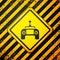 Black Drone radio remote control transmitter icon isolated on yellow background. Warning sign. Vector